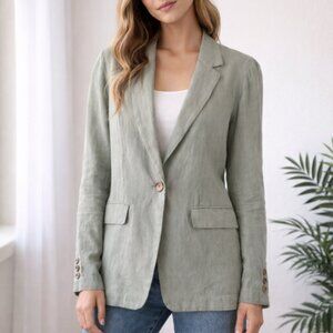 Quince 100% Linen Sage Green Single-Button Blazer Jacket